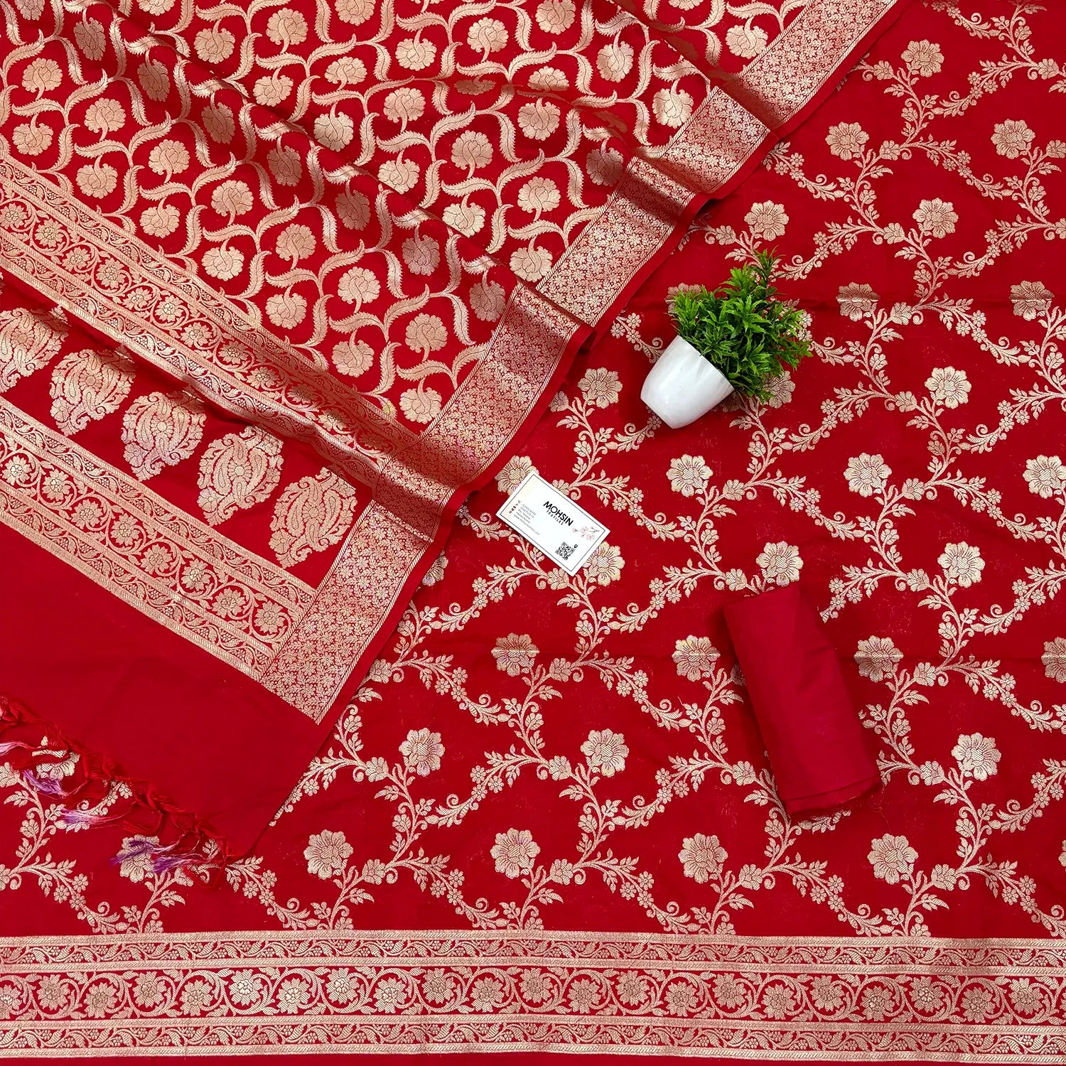 Red Kashmiri Jaal Katan Silk Banarasi Suit