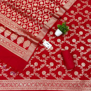Red Kashmiri Jaal Katan Silk Banarasi Suit