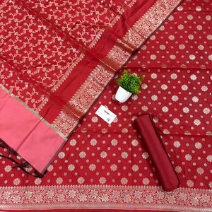 Red Shaktiman Buti Satin Silk Banarasi Suit