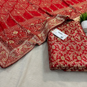 Red Stone Work Kimkhab Silk Banarasi Gharara