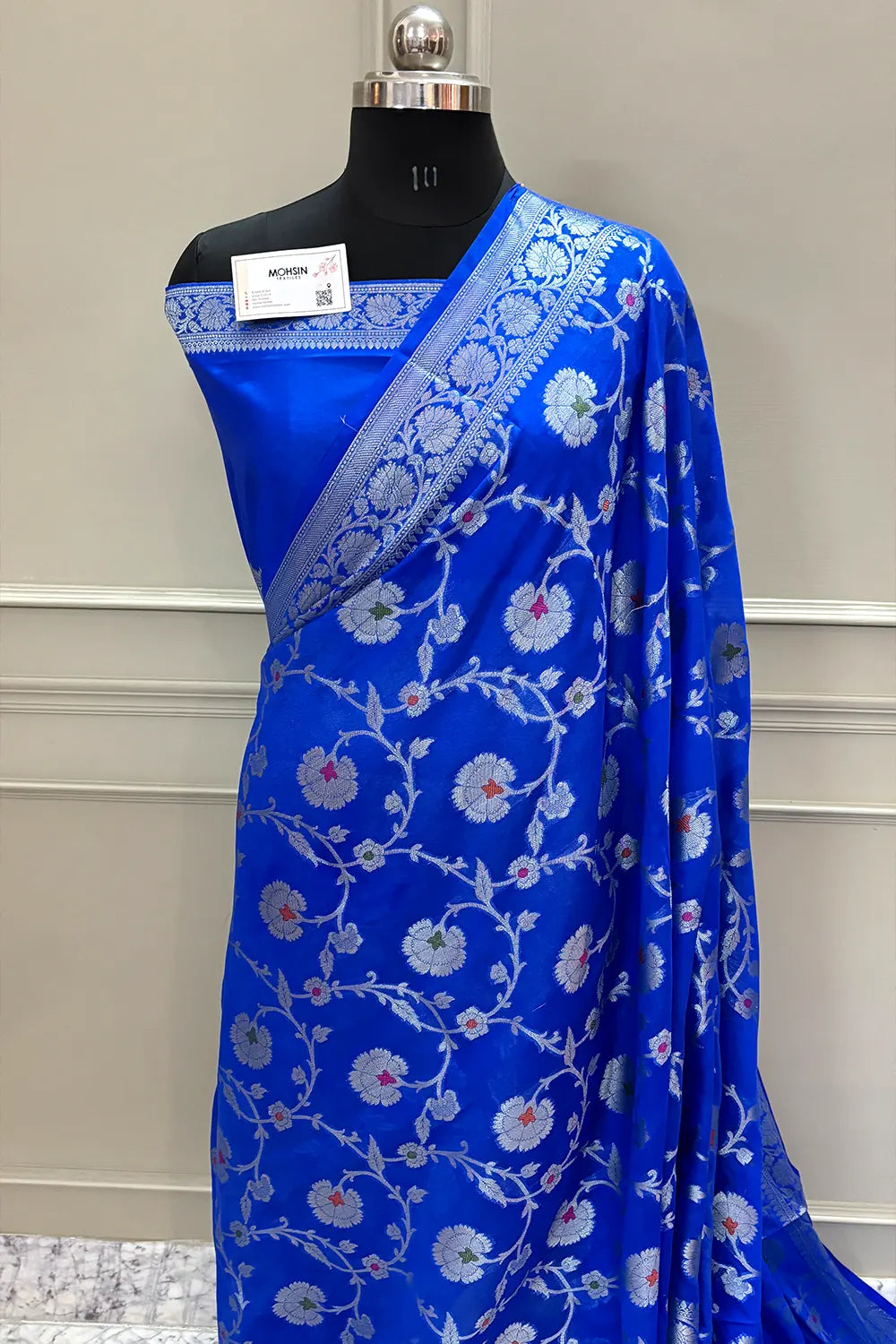 Royal Blue Golden Zari Georgette Silk Banarasi Saree