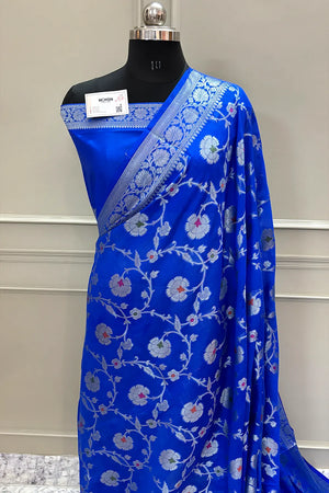 Royal Blue Golden Zari Georgette Silk Banarasi Saree