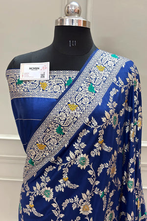 Royal Blue Resham Zari Silky Banarasi Saree