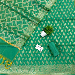 Sea Green Golden Zari Resham Silk Banarasi Suit