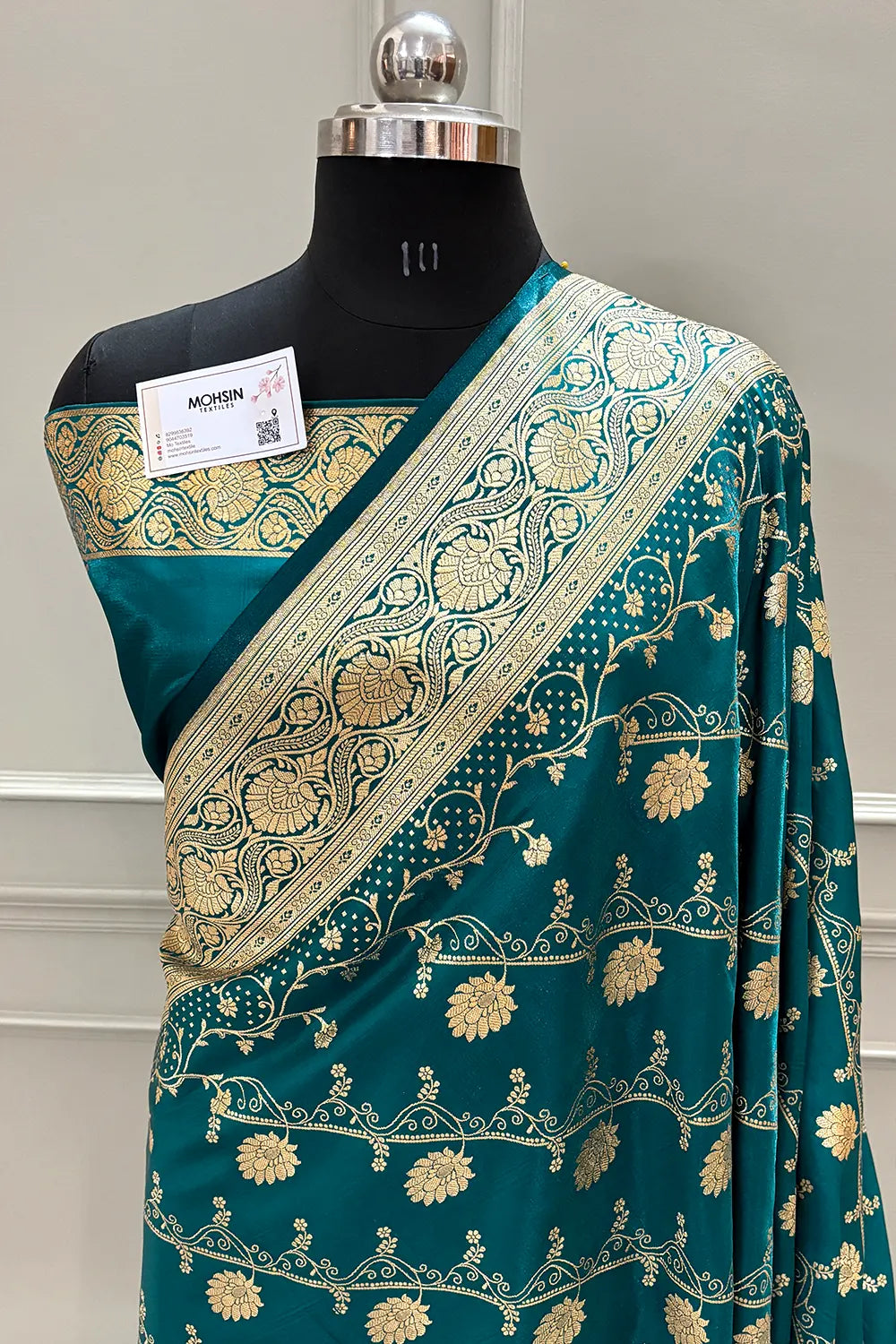 Teal Bhawar Jaal Katan Silk Banarasi Saree