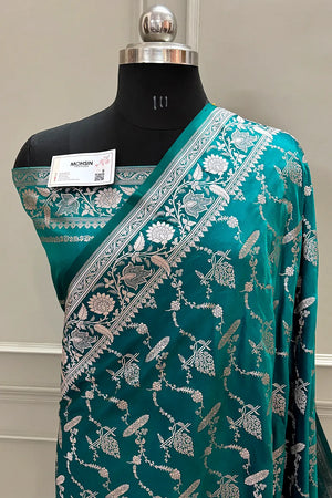 Teal Masakali Katan Silk Banarasi Saree