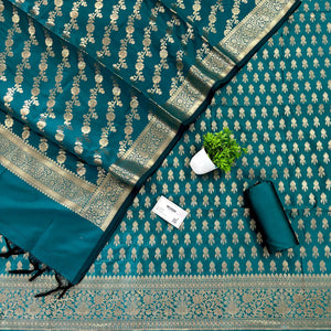 Teal Rocket Buti Satin Silk Banarasi Suit