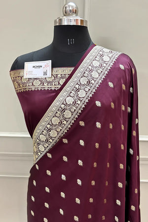 Wine Flying Buti Katan Silk Banarasi Saree