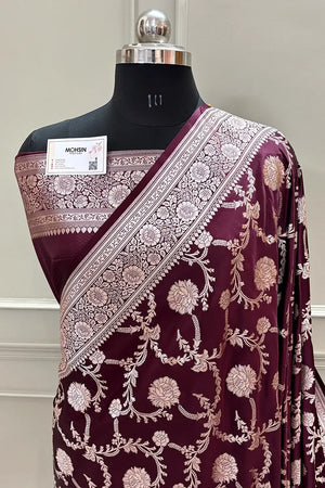 Wine Laabela Jaal Katan Silk Banarasi Saree