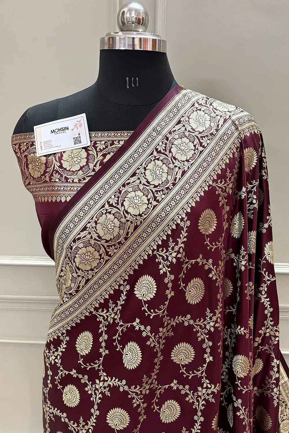 Wine Pankhuri Jaal Katan Silk Banarasi Saree