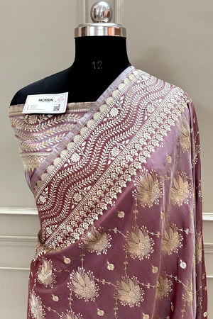 Wine Spider Jaal Katan Silk Banarasi Saree
