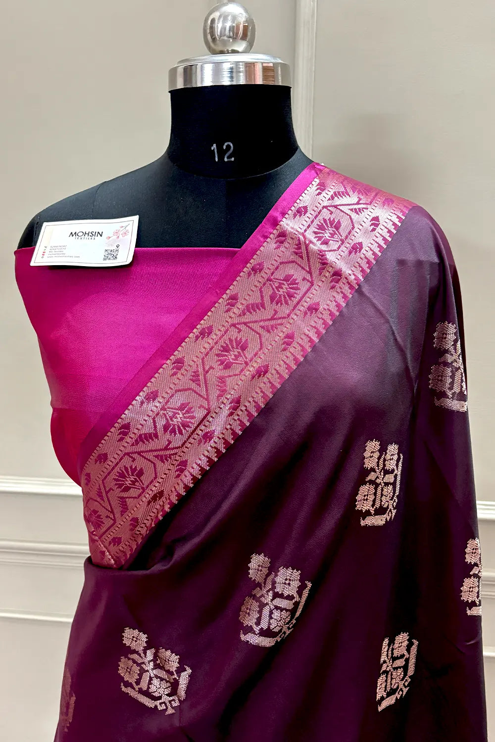 Wine and Pink Golden Zari Banarasi Silk Saree