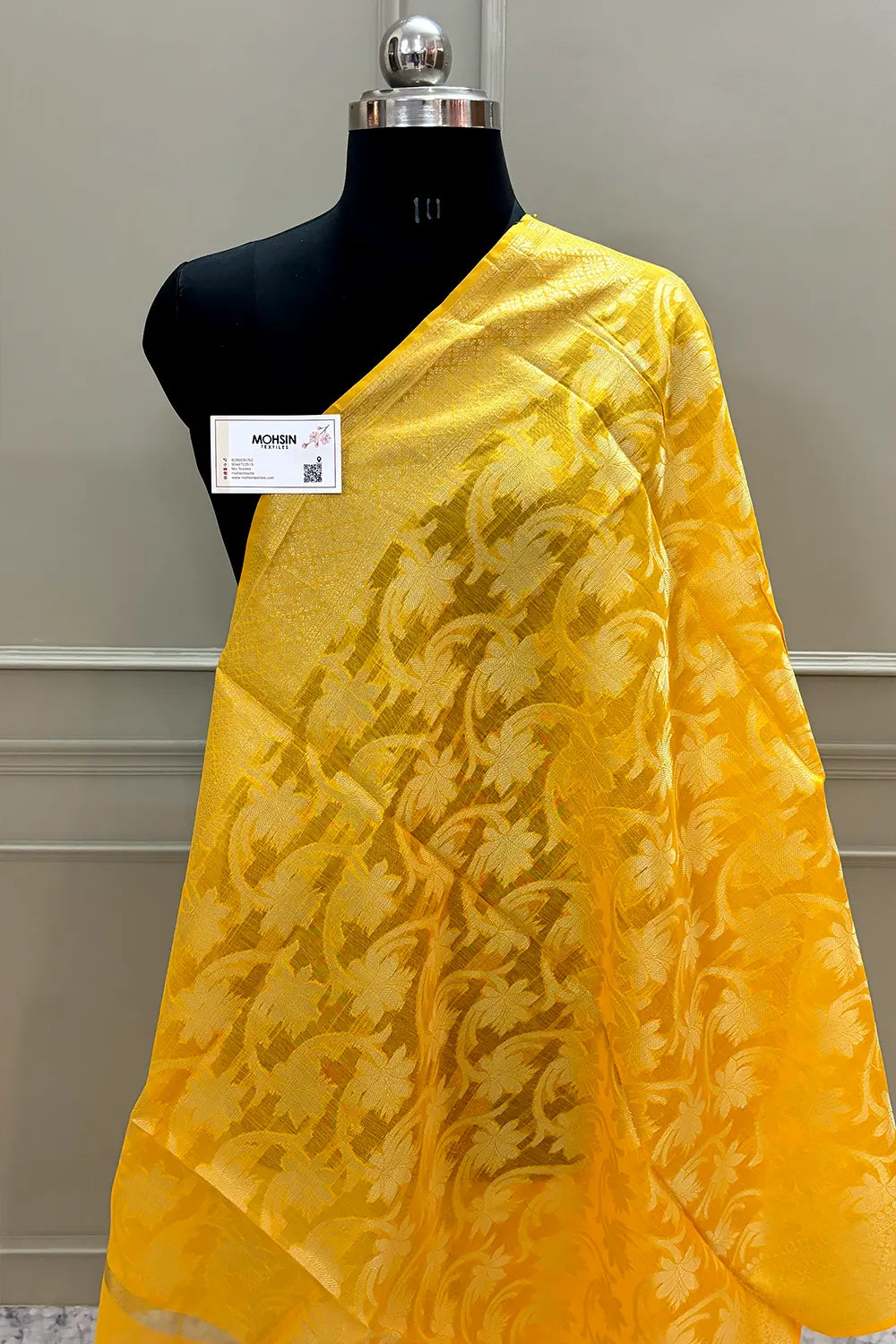 Yellow Golden Zari Banarasi Silk Dupatta