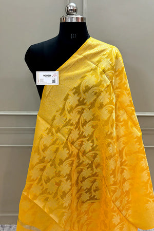 Yellow Golden Zari Banarasi Silk Dupatta