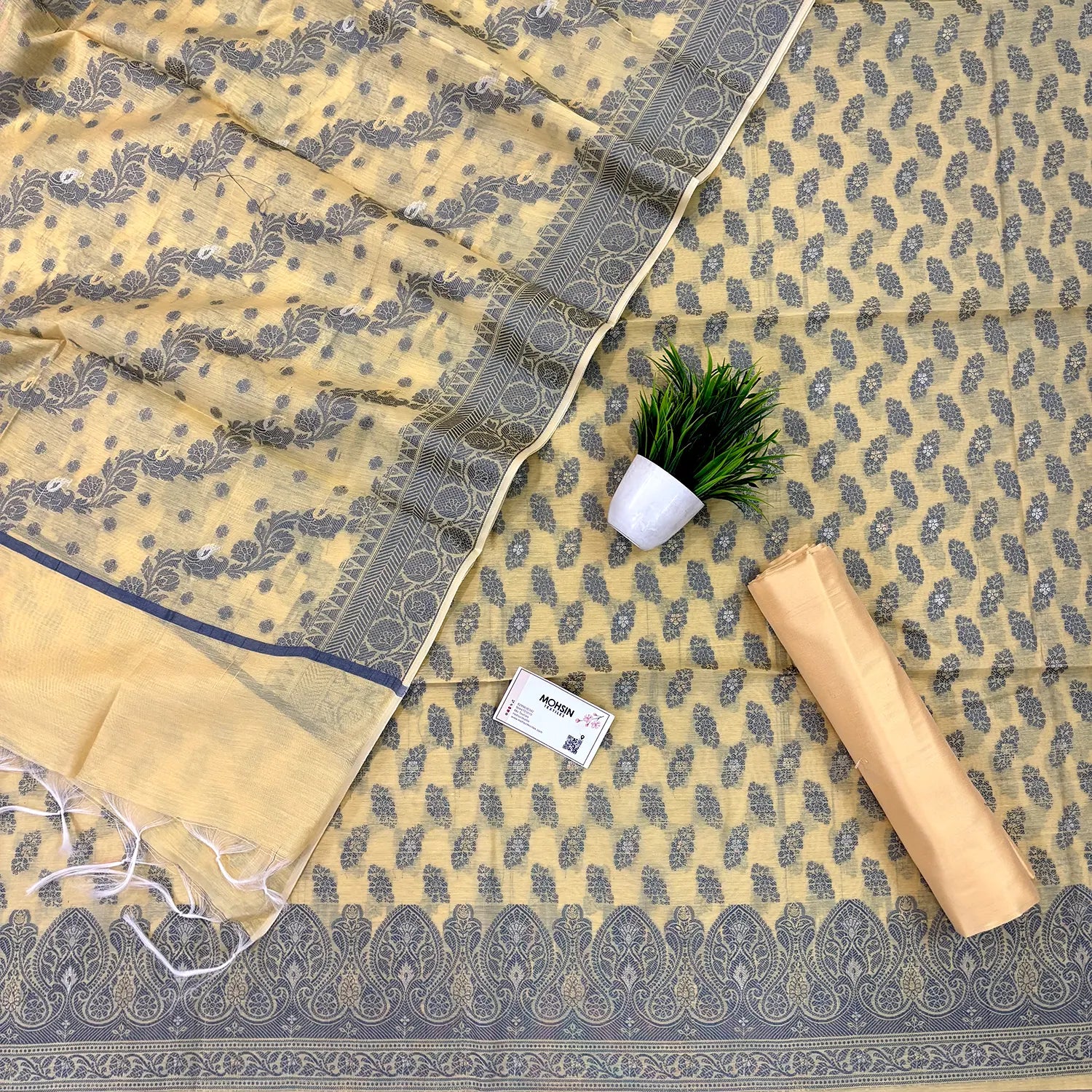 Yellow Resham Zari Banarasi Silk Suit