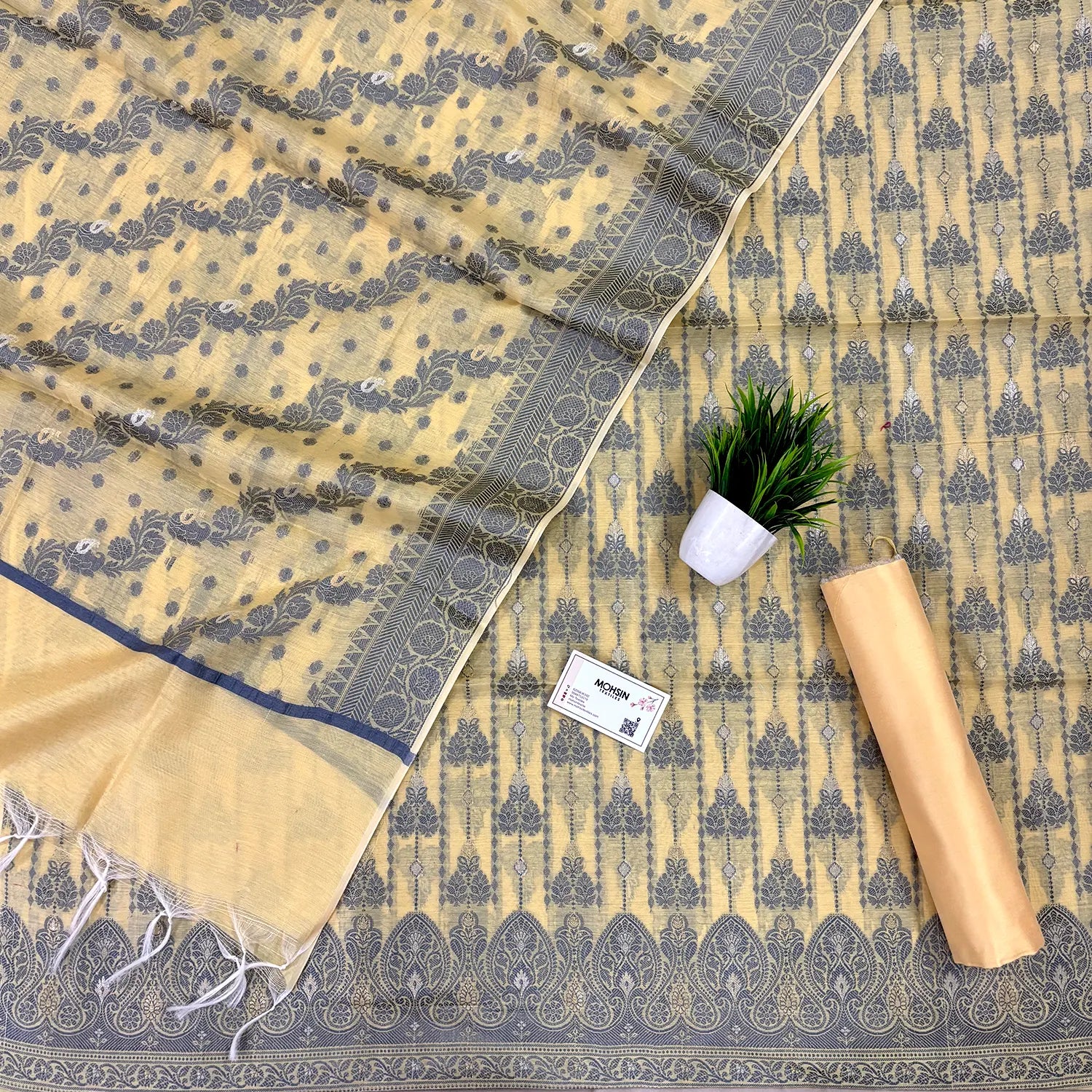 Yellow Resham Zari Banarasi Silk Suit