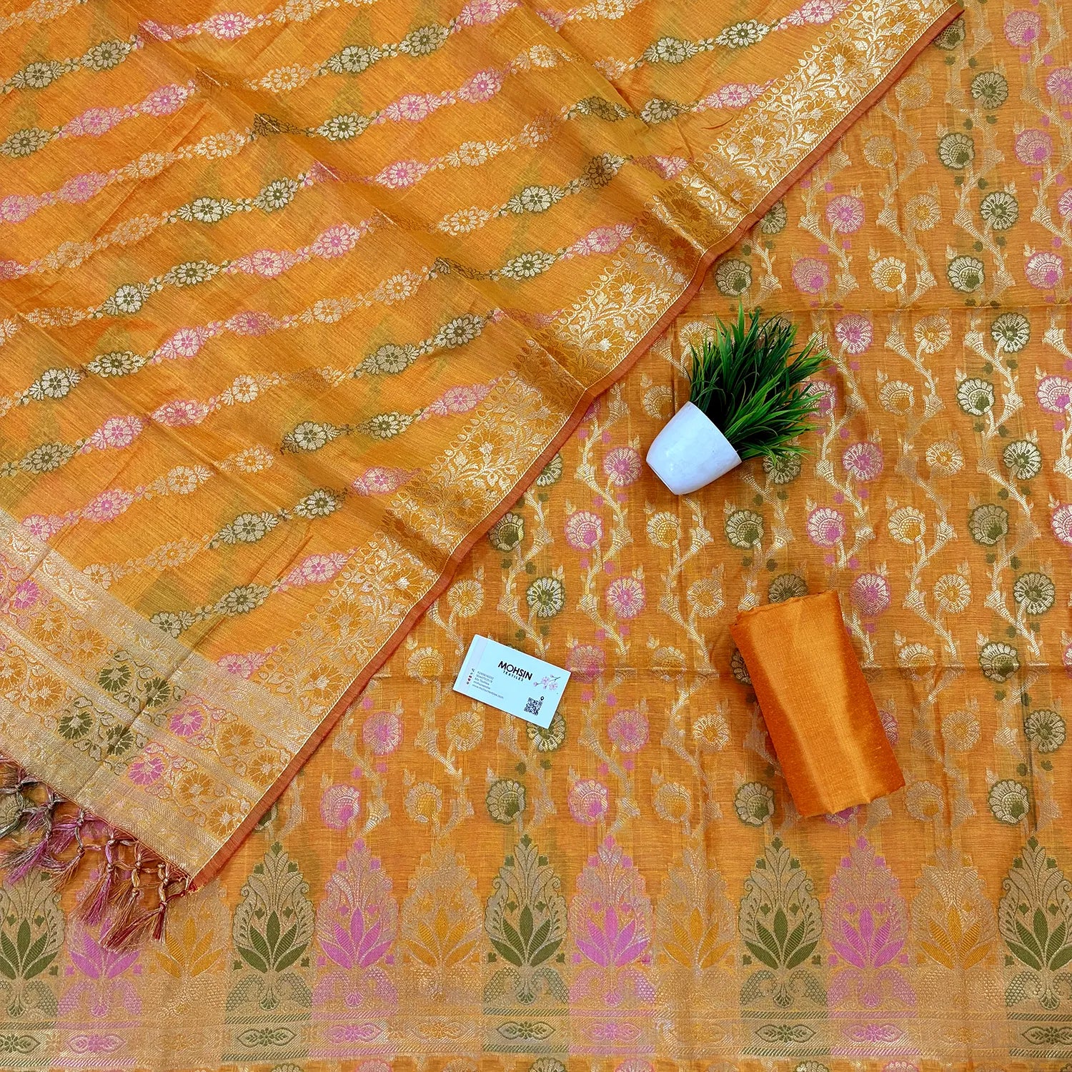 Yellow Sindhuri Phool Resham Silk Banarasi Suit