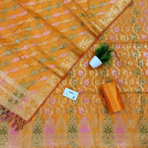 Yellow Sindhuri Phool Resham Silk Banarasi Suit