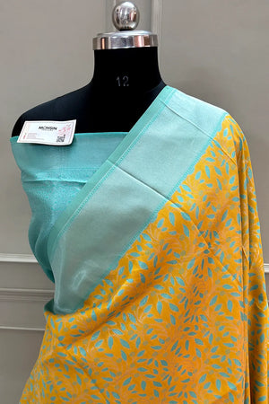 Yellow and Firozi Resham Zari Banarasi Silk Saree