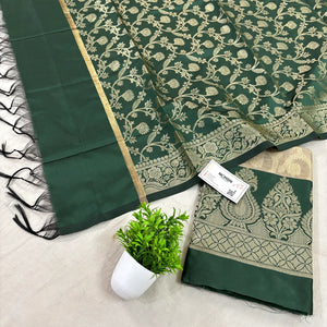 Beige and Bottle Green Kalgha Jaal Banarasi Silk Suit