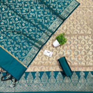 Beige and Teal Kalgha Jaal Banarasi Silk Suit