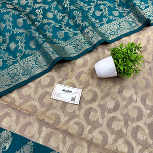 Beige and Teal Kalgha Jaal Banarasi Silk Suit