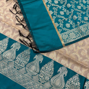 Beige and Teal Kalgha Jaal Banarasi Silk Suit