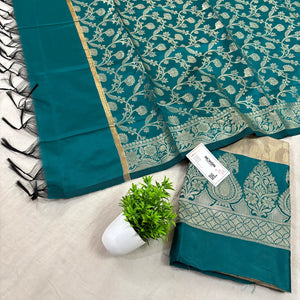 Beige and Teal Kalgha Jaal Banarasi Silk Suit