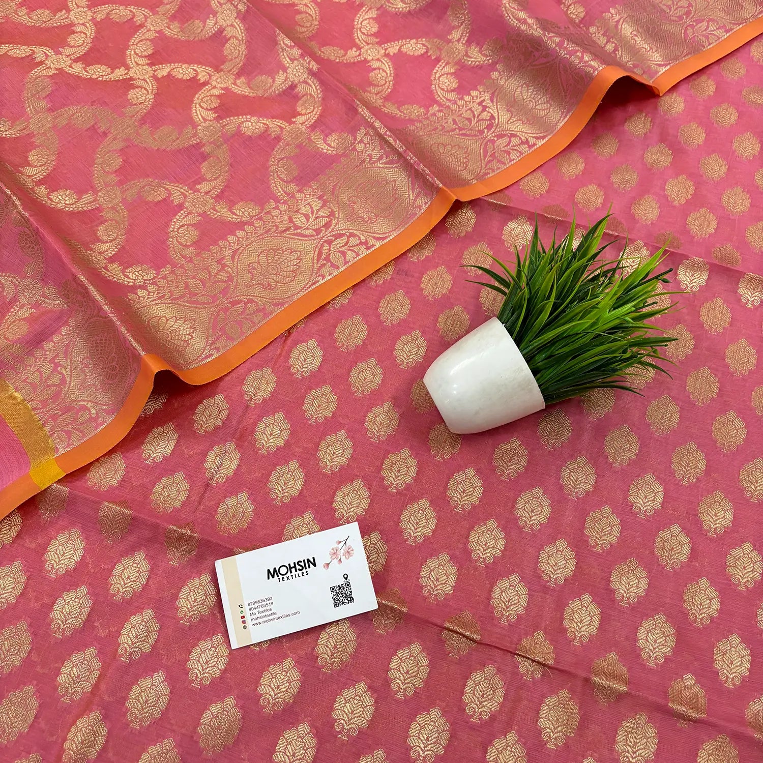 Baby Pink Golden Zari Resham Silk Banarasi Suit