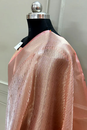 Baby Pink Golden Zari Tissue Silk Banarasi Saree