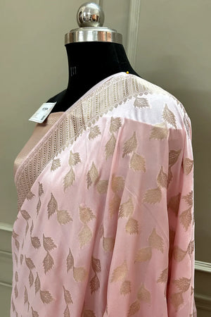 Baby Pink Panchi Buti Katan Silk Banarasi Saree