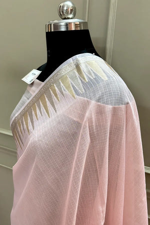 Baby Pink Plain Moonga Check Silk Saree