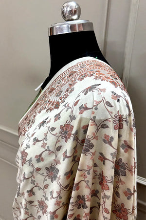 Beige and Pista Resham Silk Banarasi Saree