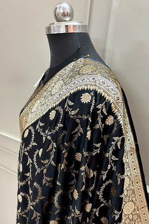 Black Eragon Jaal Katan Silk Banarasi Saree