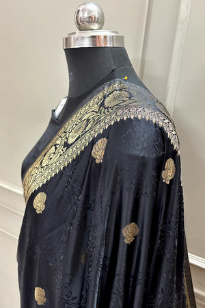 Black Golden Zari Katan Silk Banarasi Saree