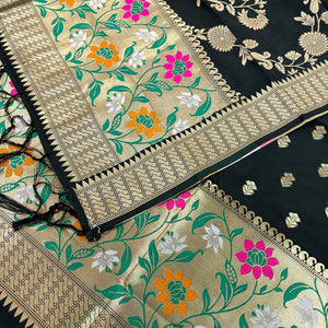 Black Gulbagh Satin Silk Banarasi Suit