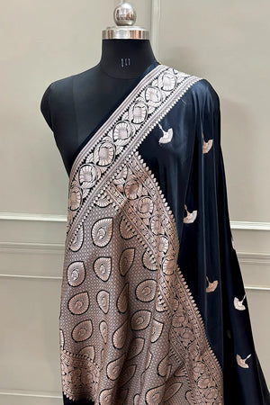 Black Jellyfish Buti Katan Silk Banarasi Saree