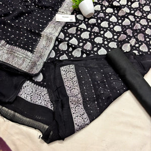 Black Patta Handloom Georgette Silk Banarasi Suit