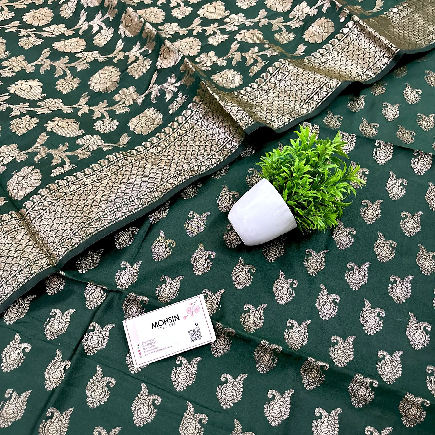Bottle Green Chirag Buti Satin Silk Banarasi Suit
