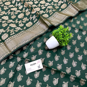 Bottle Green Chirag Buti Satin Silk Banarasi Suit