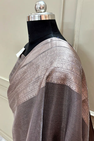 Brown Golden Zari Tissue Silk Banarasi Saree