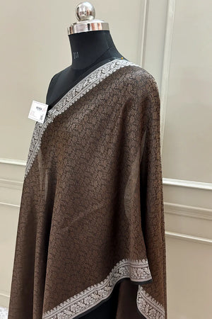 Brown Resham Zari Silk Banarasi Stole