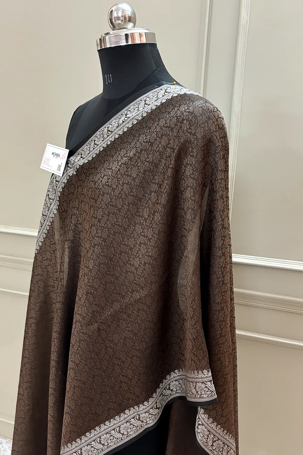 Brown Resham Zari Silk Banarasi Stole