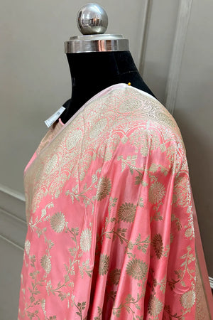 Dark Peach Surajmukhi Jaal Katan Silk Banarasi Saree