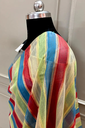 Firozi Resham Zari Cotton Silk Banarasi Saree