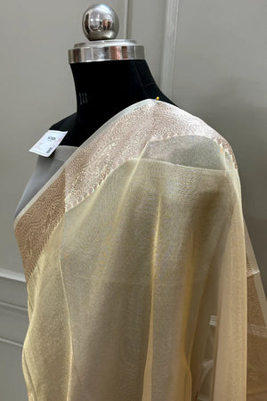 Gold Golden Zari Tissue Silk Banarasi Saree