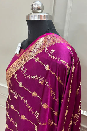 Magenta Sunehri Lehar Katan Silk Banarasi Saree