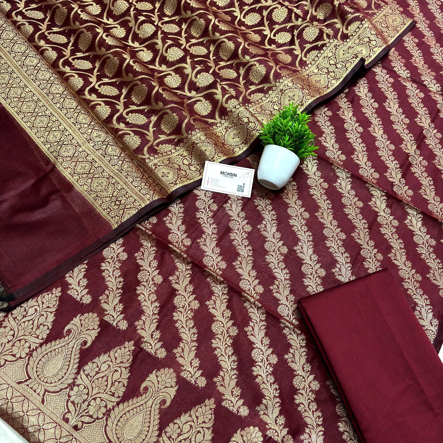 Maroon Golden Zari Banarasi Silk Suit