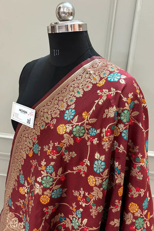 Maroon Golden Zari Katan Silk Banarasi Dupatta
