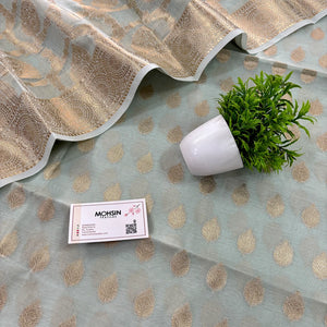 Mint Golden Zari Banarasi Silk Suit